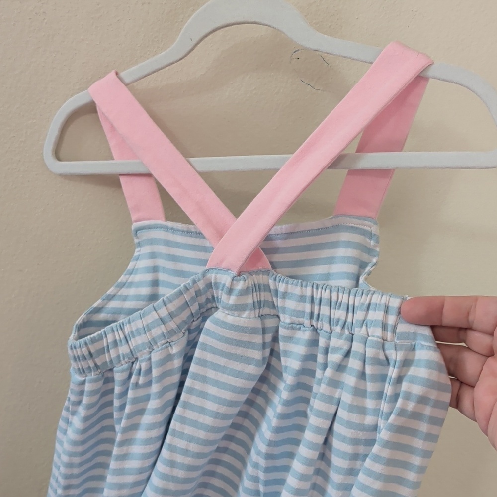 Little Louanne Blue + White Striped Sundress with Pink Criss-cross Straps Size 7 - Picture 3 of 5